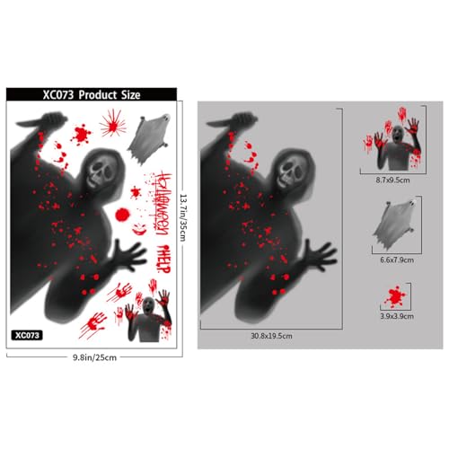 Halloween Window Clings Set - Horror Skull Devil Bloody Handprints Ghost Decor