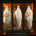 Halloween Window Clings 3-Pack Large White Ghosts with Pumpkin Lanterns - Indoor Decor