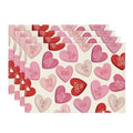 Rectangular Pink Heart Candy Valentine Placemats Set of 4 12x18 Inch Kitchen Table Decor