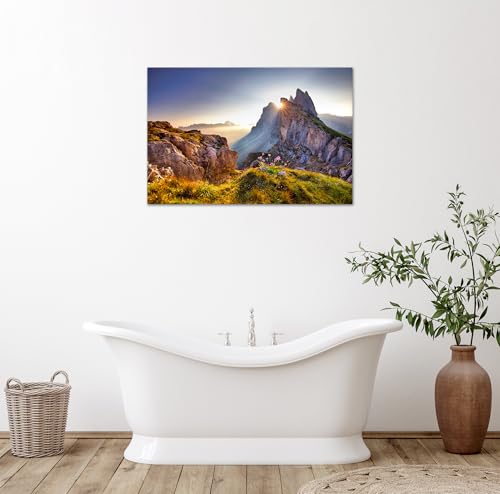 Sunlight Mountain Wall Art - Nature Canvas Print with Framed Lake & Teton Landscape, 20x30 inches - Ready to Hang, National Park Decor - Variation YZ-NAPARK-05