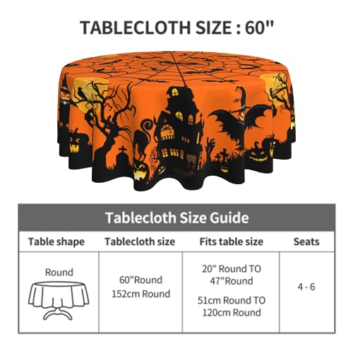 Halloween Round Tablecloth 60 Inch Spooky Pumpkin Cat Web Bat Decor Variation 1