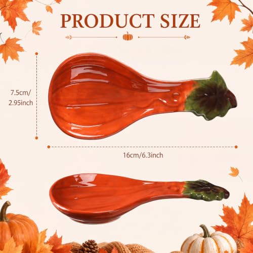 Pumpkin Spoon Rest Set - Orange Ceramic Fall Kitchen Decor, 5.9 Inch