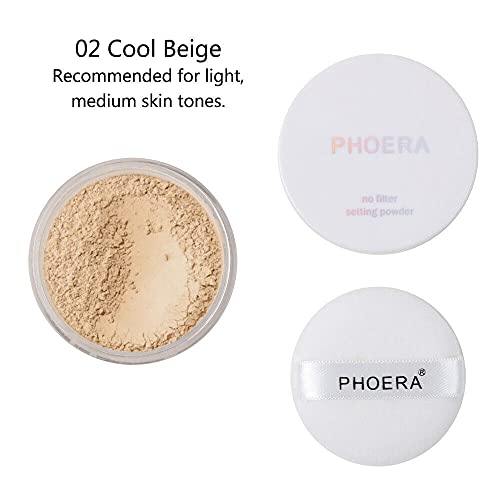 Translucent Matte Face Powder with Puff - Long Lasting, Photo & Flash Tested - 02 Cool Beige