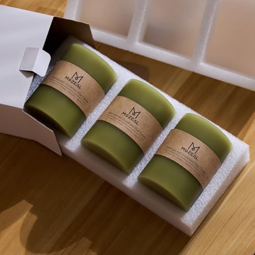 3x4 Inch Unscented Olive Green Candle Set - Dripless Moss Green Pillar Candles, Rustic Home Decor