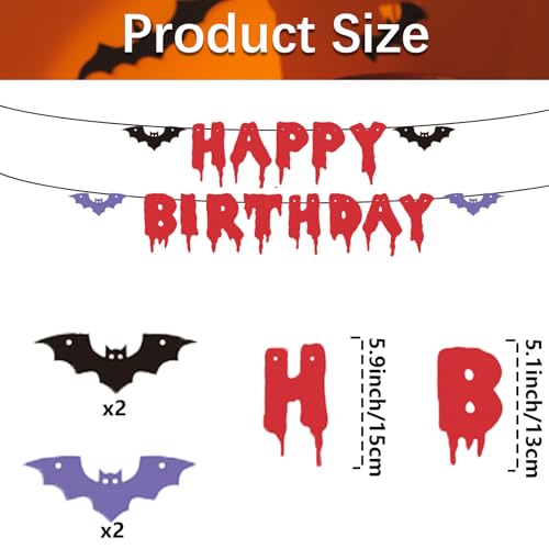 Halloween Happy Birthday Banner with Bat Cutouts - Spooky Party Decorations