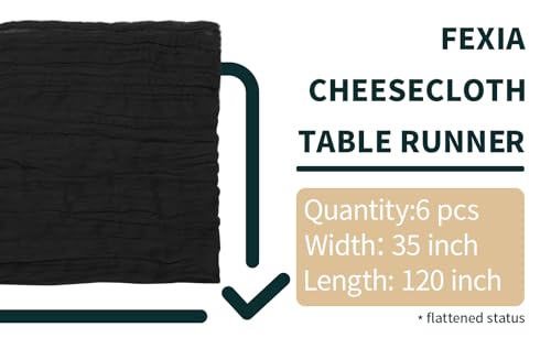 Black Cheesecloth Table Runner 6 Pack - 10Ft Rustic Boho Fall Party Decor