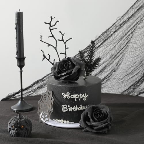 Artificial Roses Bouquet - Solid Black, 12 Long Stem Fake Flowers for Wedding & Home Decor - Variation: Solid Black / 12Pcs Flowers