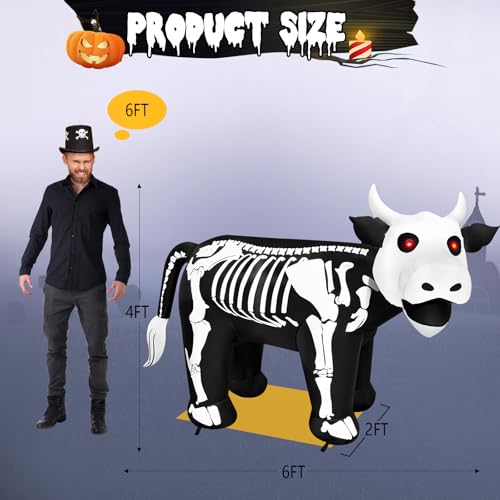 Halloween Inflatable Cow Skeleton 6FT Outdoor Yard Decoration with Lights
