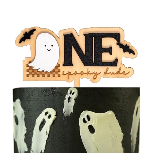 Black Spooky Ghost Cake Topper for First Birthday Halloween Decorations - Handcrafted Wood