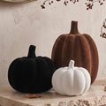 Flocked Velvet Finish Pumpkin Decor Set - White, Brown & Black Resin, 3pcs - Thanksgiving & Fall Home Decor