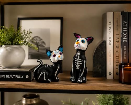 Day of the Dead Cat & Dog Skeleton Figurines Set - Halloween & Día de los Muertos Decor
