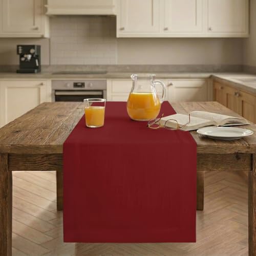 Red Linen-Look Faux Linen Table Runner 14 x 120 Inch - Wrinkle-Resistant