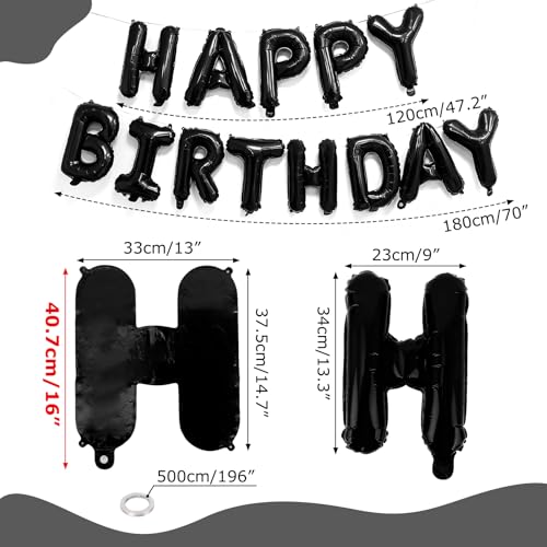 Black 16in Happy Birthday Balloons Banner for Party Decorations