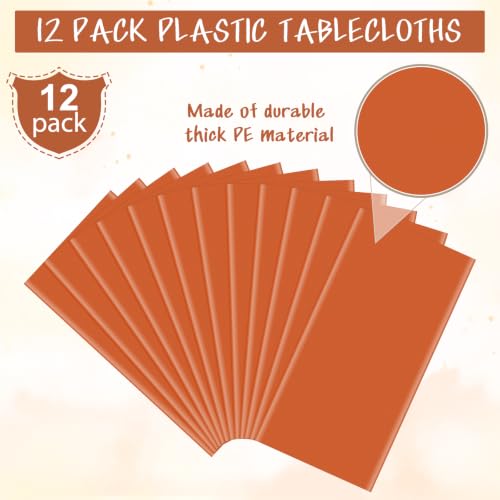 YIDAKO 12-Pack Orange Disposable Plastic Tablecloths for Rectangle Tables - Waterproof 54x108 Inches