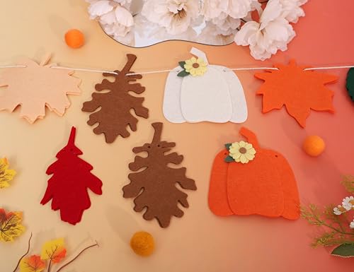 Felt Pumpkin and Leaves Garland - Fall Harvest Banner for Thanksgiving & Halloween Decor