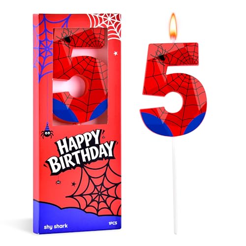 Spider Number 5 Crystal Web Birthday Candles - Creepy-Crawly Cake Toppers with Web Design - Spider Variation