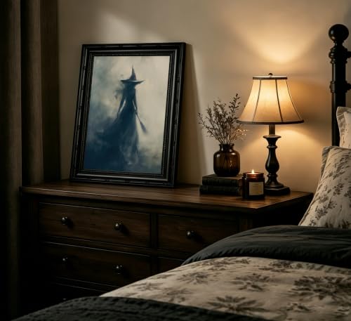 Witch Wall Art - Framed Halloween Moody Gothic Decor - 11"L x 9"W - Black Frame