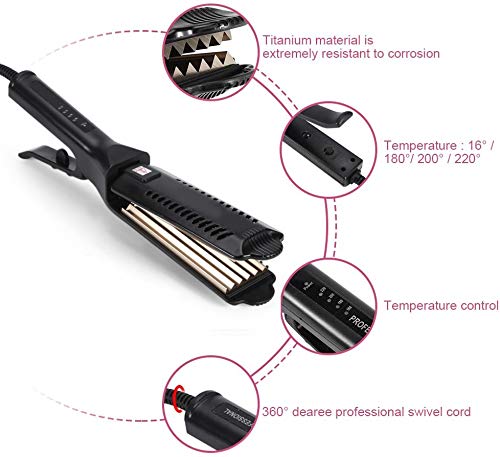 ZJchao Hair Crimper for Women, Ceramic Tourmaline Hair Crimper, 6 Teeth Corrugated, Adjustable Temperature, Clip Volumizing Crimper, Hair Styling Tool