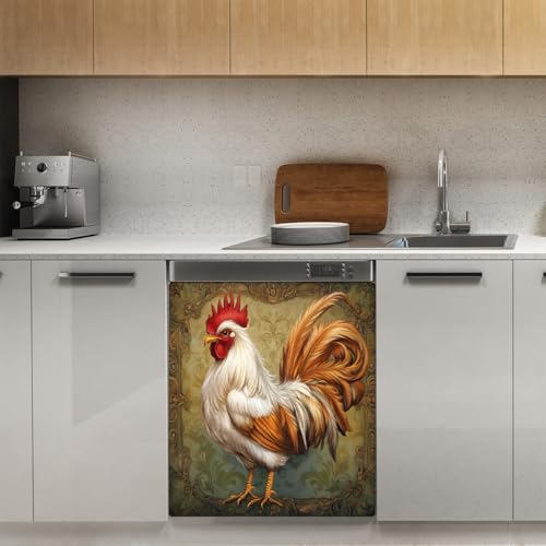 Rooster Flower Ethnic Dishwasher Magnet Cover A04 - Magnetic Fridge Decor 23x26 inches