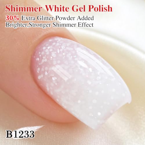 Double Rhythm Milky White Gel Nail Polish with Glitter - Snowflake Glow Variation, 15ML