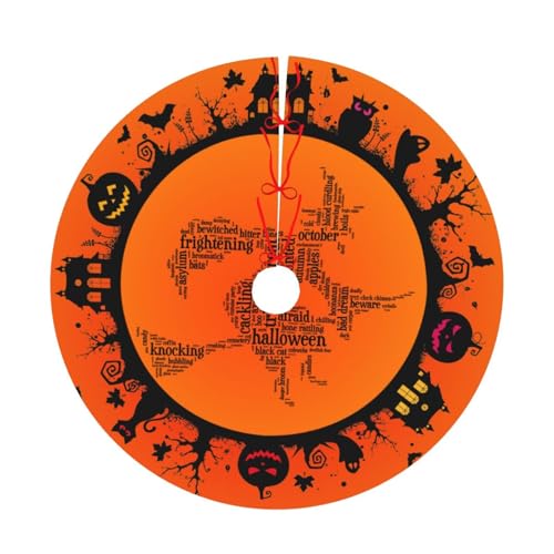 Halloween Witch Flying Over Christmas Tree Skirt 36-Inch Rustic Fall Decorations