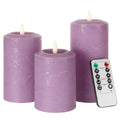 Purple Flameless Candles with Concave Top - Lavender Decor, Timer Remote, Set of 3