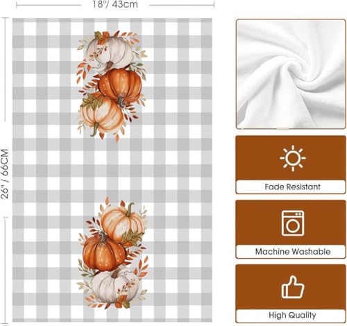 Fall Kitchen Towels Set of 4 - Pumpkin Buffalo Plaid Home Decor - Orange Pumpkin