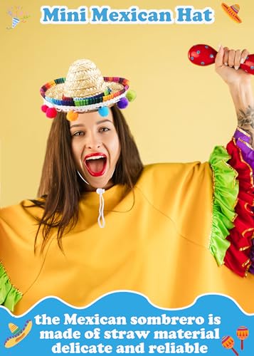 Mini Mexican Fiesta Hat Set - Straw Sombrero Headbands for Kids Adults Pets, 24 Pieces