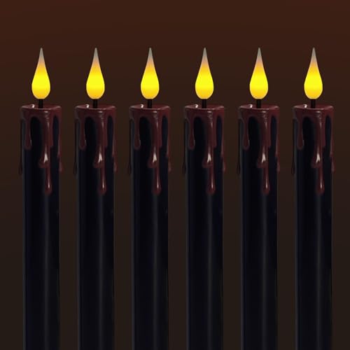 Halloween Flameless Taper Candles with Flickering Mode & Remote - Black 10-Inch Set