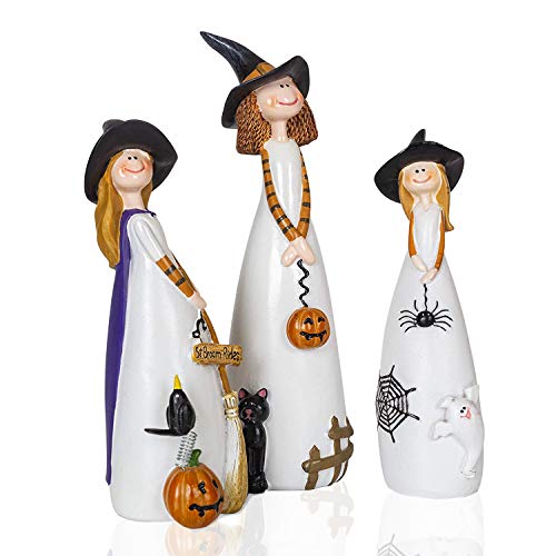 Halloween Witches Set with Black Crow Pumpkin and Cat Decorations - Fall Home Decor