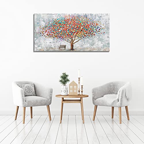 Colorful Tree Wall Art Canvas Prints - 48x24 Inch Modern Landscape Artwork for Living Room Bedroom Office - Variation of Colorful Tree