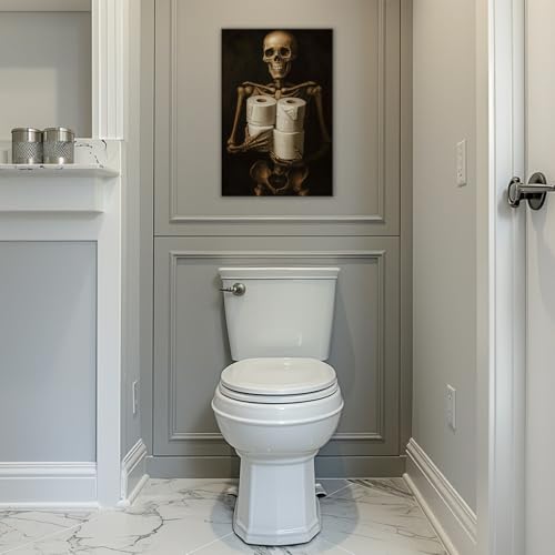 Halloween Skull Wall Art Canvas Print - Funny Skeleton with Toilet Paper, Framed 16x24 Inches - Variation Artwork-8