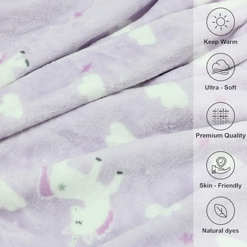 Kids Unicorn Blanket - Light Purple 50x60 Inches Soft Flannel Throw