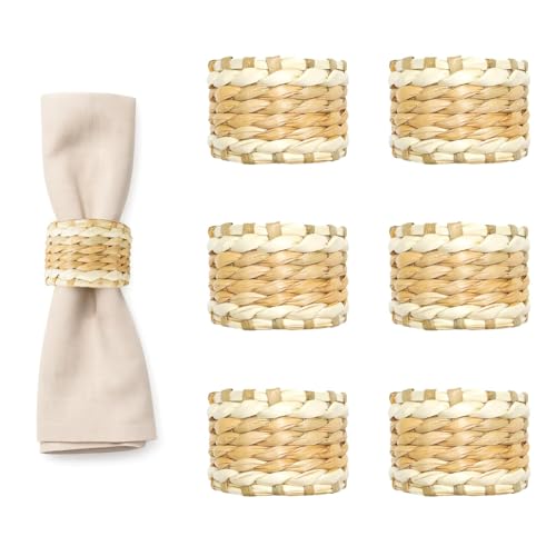 Set of 6 Rustic Handmade Seagrass Napkin Rings for Fall & Holidays – Farmhouse Woven Design