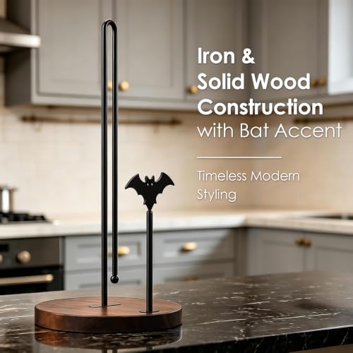 Gothic Bat Wooden Paper Towel Holder Countertop - Black Iron Decor