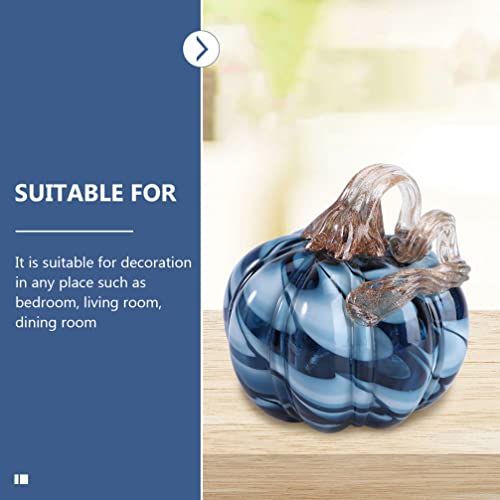 Blue Glass Pumpkin Tabletop Decor Hand Blown Fall Thanksgiving Halloween Ornament
