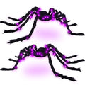 Halloween Spider Decorations Light Up 4ft Giant Spiders - Black & Purple (2 Pack) - HalloweenB