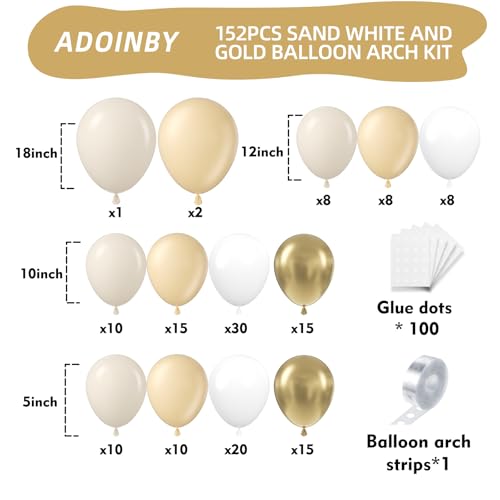 Sand White and Gold Balloon Arch Kit - 140Pcs Boho Wedding & Party Decorations
