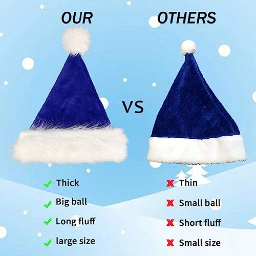 Adult Blue Plush Santa Hat - Velvet Christmas Hat for Holiday & Party Decor