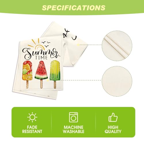 Ice Cream Watermelon Table Runner - Summer Seasonal Decor, 13 x 108 Inch Beige