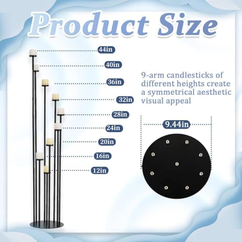 Black 44 Inch Metal Floor Candelabra Centerpiece - 9 Arm Candle Holder for Halloween, Weddings & Home Decor - Variation: Black / 2 Pcs