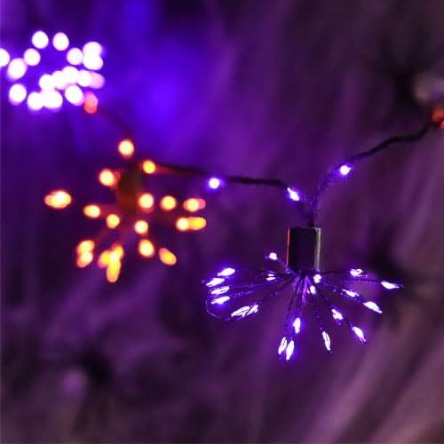 Halloween Fairy Lights 10FT 200LED Orange & Purple Firework Clusters with Remote - Sunset Home