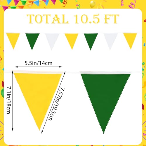 21Ft Metallic Fabric Triangle Banner Flags for Parties - Yellow, Green, White Variations