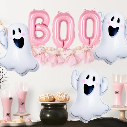 Pink Halloween Ghost Balloons Set - Ghost Foil Balloons for Party Decor & Photos