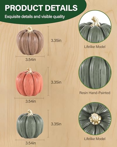 Mini Resin Pumpkin Set - 3 Multicolor Hand-Painted Fall Harvest Decorations