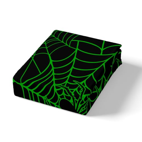 Feelyou Halloween Bat Bed Sheets Set - Green Queen Size Kids Bedding - Spider Web Design, Halloween Decor