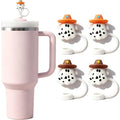 Halloween Ghost Straw Toppers - 4 Pack Reusable Silicone Drink Covers for Stanley Cups