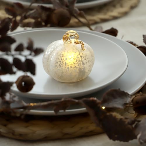 Silver Light Up Pumpkin Set of 3 - Small Glass Halloween Fall Decor for Tables