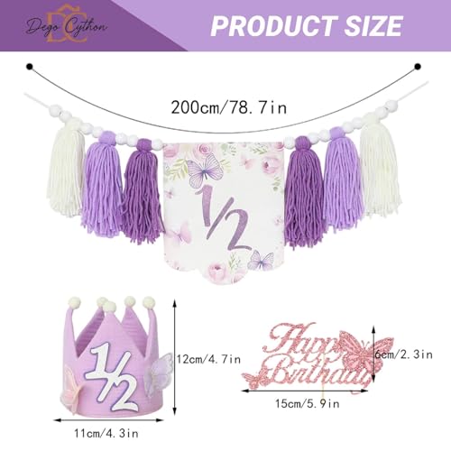 Half Birthday Decorations Set for Baby Girl - Banner, Hat & Cake Topper