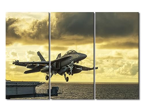 Aviation Wall Art Canvas Prints - 3 Panel Military Airplane Decor, 28x14 in Each, Modern Home & Office Decor Variation of Artwork-22
